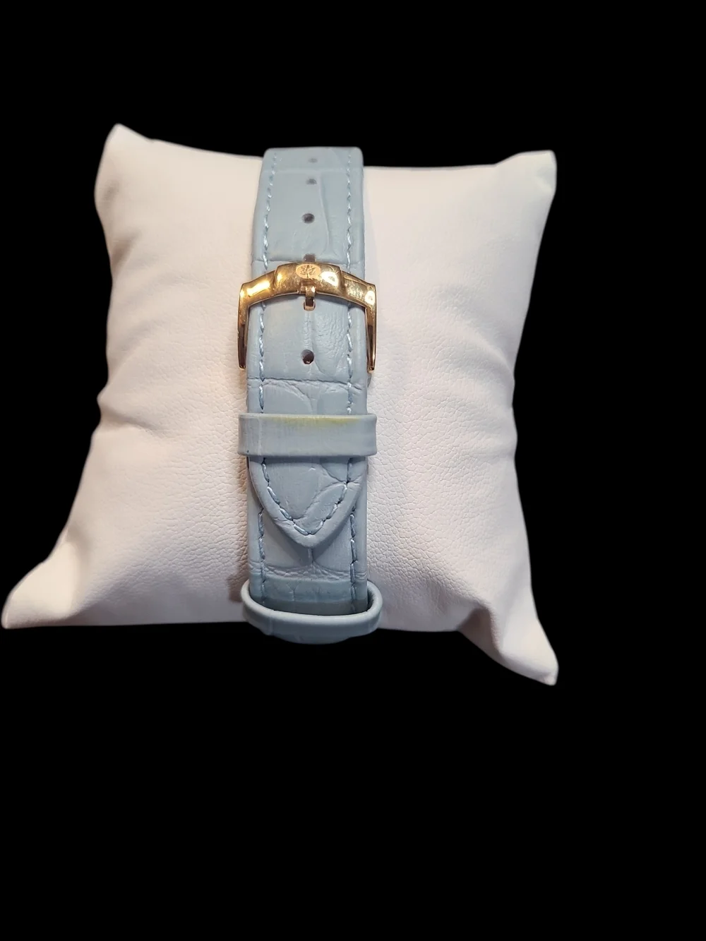 Ladies Light Blue Leather Strap Watch with Gold-Tone Bezel